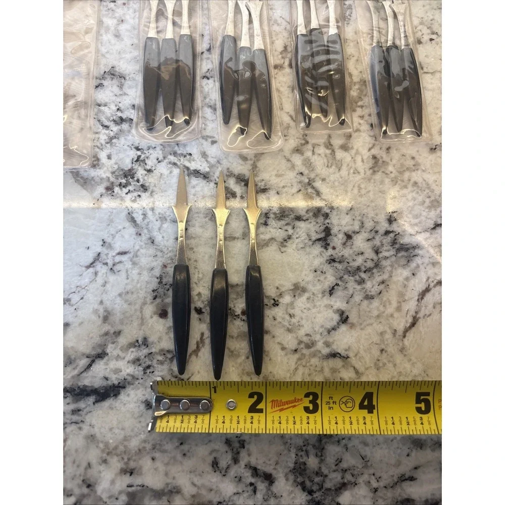 15‎ NOS Vtg MCM Hors d'oeuvres Stainless Black Handled Olive Picks Forks Japan
